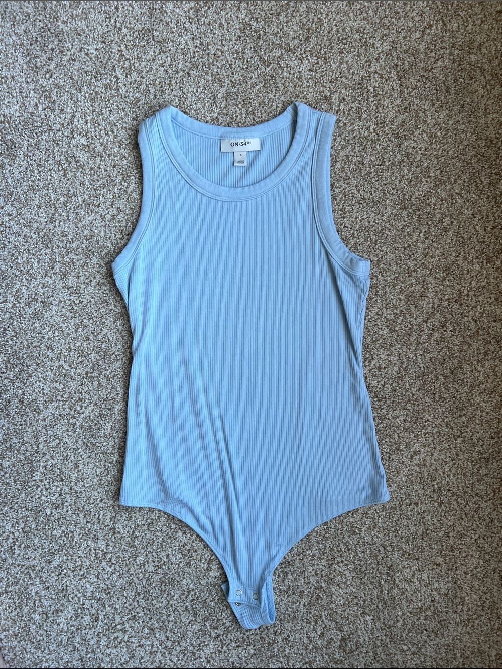 On 34th Light Blue Ribbed Bodysuit